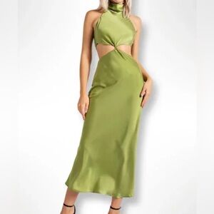 Green Cutout Halter Midi Dress – Sleeveless Bodycon Vacation Look